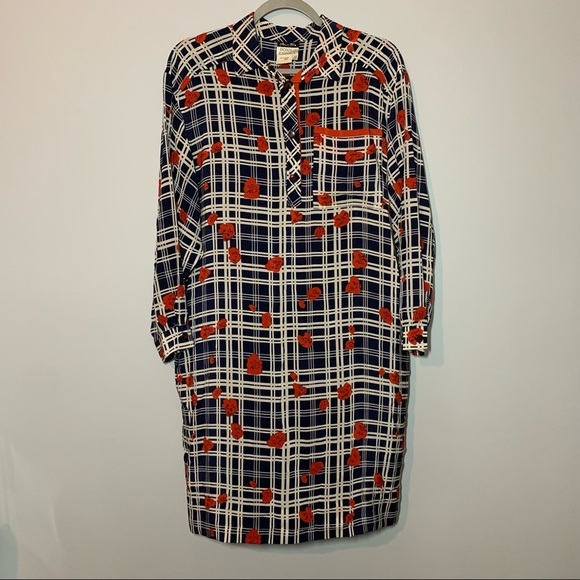 Women’s vintage Donna Enrica plaid floral printed silk t shirt dress size - Picture 1 of 8